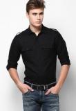 Atorse Solid Black Casual Shirt men