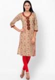 Aujjessa Beige Embroidered Kurti Women