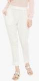 Aujjessa Cream Solid Regular Fit Coloured Pants Women