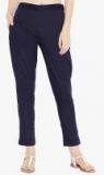 Aujjessa Navy Blue Solid Regular Fit Coloured Pants Women