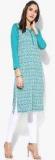 Aurelia Aqua Blue Printed Polyester Spandex Kurta women