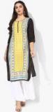 Aurelia Black & Yellow Printed Straight Kurta Women