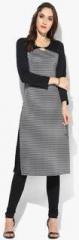 Aurelia Black Striped Polyester Spandex Kurta women