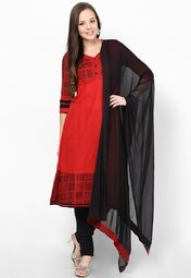 Aurelia Cotton Red Solid Suit Set women