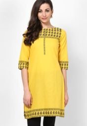 Aurelia Cotton Yellow Solid Kurta Women