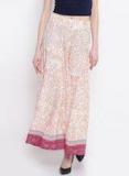 Aurelia Peach Coloured & Off White Printed Flared Palazzos Women