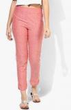 Aurelia Peach Textured Regular Fit Coloured Pants Women