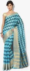 Avishi Aqua Blue Printed Cotton Silk Saree women