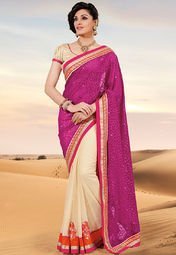 Bahubali Cream Embellished Saree Women