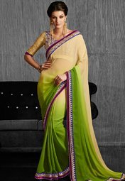 Bahubali Cream Embroidered Sarees Women