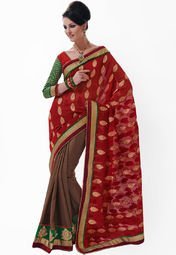 Bahubali Embroidered Red Saree Women