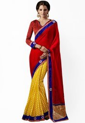 Bahubali Red Embroidered Sarees Women