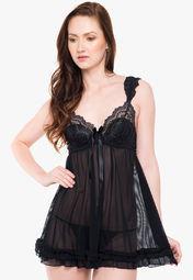 Baloono Black Solid Babydoll Women