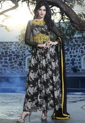 Bansi Black Embroidered Dress Material Women