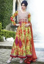 Bansi Orange Embroidered Dress Material women