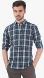 Basics Green Checked Slim Fit Casual Shirt Men