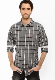 Basics Life Checks Grey Casual Shirt Men