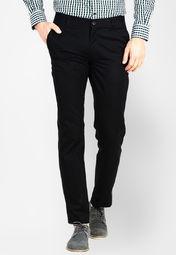 Basics Life Solid Black Slim Fit Formal Trouser men