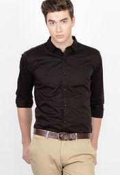 Basics Life Solid Brown Slim Fit Casual Shirt Men