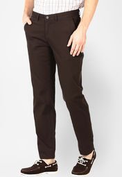 Basics Life Solid Brown Slim Fit Casual Trouser Men