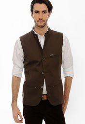 Basics Life Solid Brown Waistcoat Men