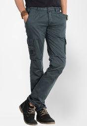 Basics Life Solid Dark Grey Slim Fit Cargo Men