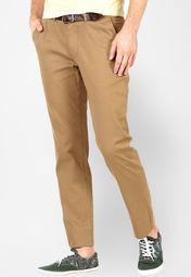 Basics Life Solid Khaki Slim Fit Casual Trouser Men