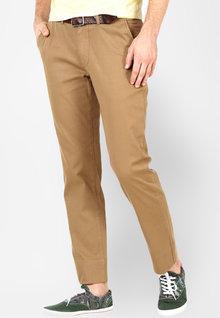 Basics Life Solid Khaki Slim Fit Casual Trouser men