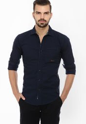 Basics Life Solid Navy Blue Casual Shirt Men