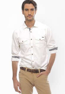 Basics Life Solid White Casual Shirt men