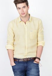 Basics Life Solid Yellow Slim Fit Casual Shirt men