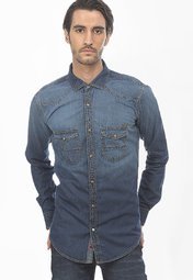 Basics Life Washed Blue Casual Shirt Men