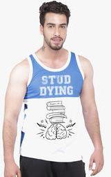 Beer Studio Blue Regular Fit Printed Round Neck Vest men