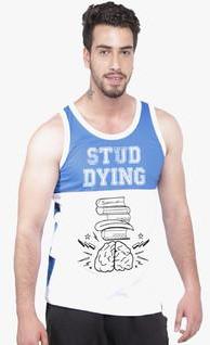 Beer Studio Blue Regular Fit Printed Round Neck Vest men