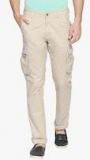 Beevee Beige Solid Regular Fit Cargos Men