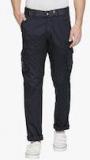 Beevee Navy Blue Solid Regular Fit Cargos Men