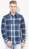 Being Human Clothing Blue Checked Slim Fit Casual Shirt men