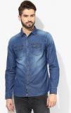 Being Human Clothing Blue Solid Slim Fit Casual Shirt men