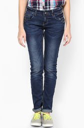 Being Human Clothing Navy Blue Washed Jeans Women