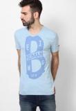 Being Human Clothing Printed Aqua Blue V Neck T Shirt Men