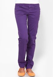 Being Human Clothing Purple Solid Chinos Women