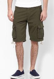 Being Human Clothing Solid Khaki Shorts men