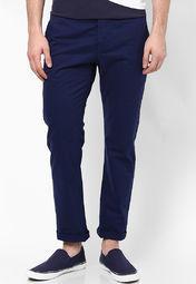 Being Human Clothing Solid Navy Blue Chinos Men