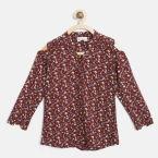 Bella Moda Burgundy & White Printed Shirt Style Top Girls