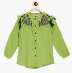 Bella Moda Green Self Design Shirt Style Top Girls