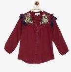 Bella Moda Maroon Self Design Shirt Style Top Girls