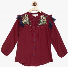 Bella Moda Maroon Self Design Shirt Style Top girls