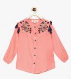 Bella Moda Peach Self Design Shirt Style Top Girls