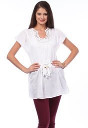 Belle Fille Cap Sleeve Solid White Tunic Women