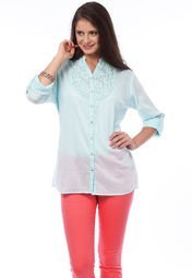 Belle Fille Full Sleeve Solid Light Blue Tunic Women